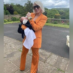 Vibrant Orange Blazer and Pants Set